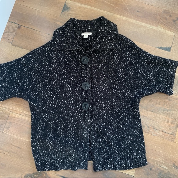Coldwater Creek Short Sleeve Black White Knit Cardigan Sweater Size Medium 10-12 - Picture 8 of 12